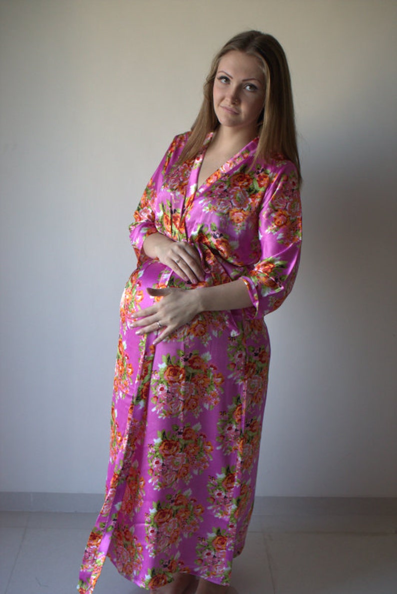 Pinky Lilac Silk Floral Posy Ankle Length Maternity Robe Etsy