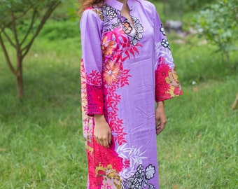 Mandarin On My Mind Kaftan Style in Vibrant Foliage pattern in Lilac Color | Bohemian Caftan, Perfect for Loungewear, Beach Cover up