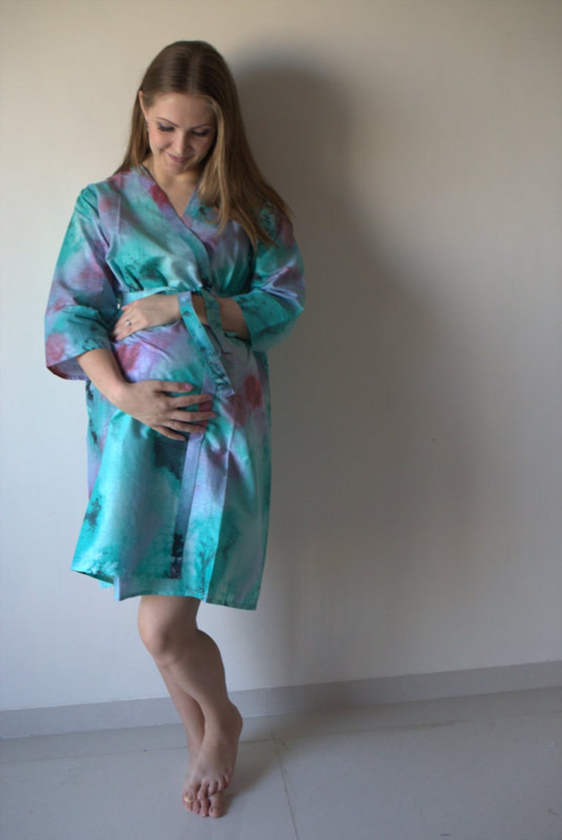 teal maternity robe
