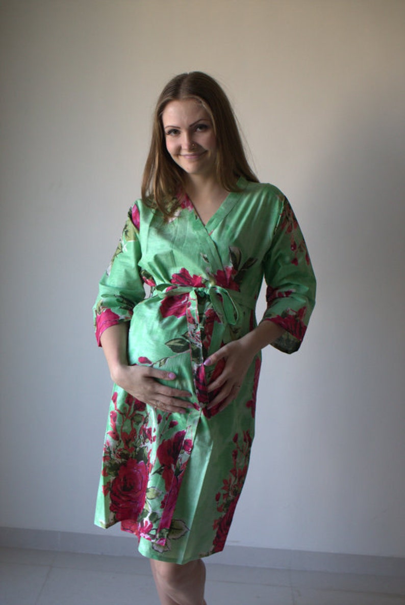 Mint Fuchsia Floral Maternity Robe Hospital Gown Delivery Robe Etsy