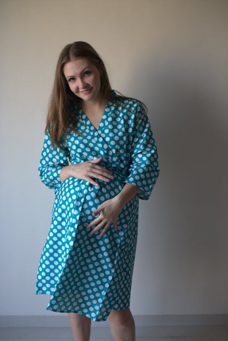 Teal Dots Maternity Robe Hospital Gown Delivery Robe labor gown delivery gown,nursing mothers,to be moms,Pregnancy Robe