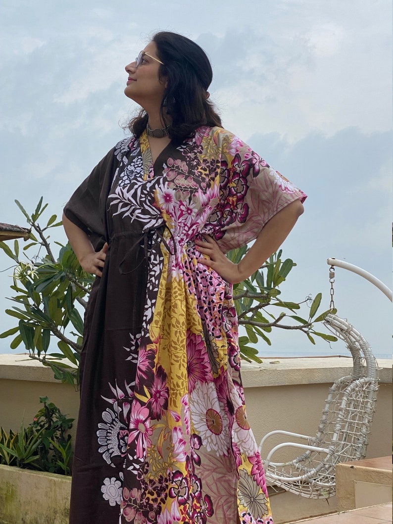 muumuu mumu Softest Cotton free flowing kaftan dress Perfect as house dress beachwear lounge wear Vibrant Foliage Caftan