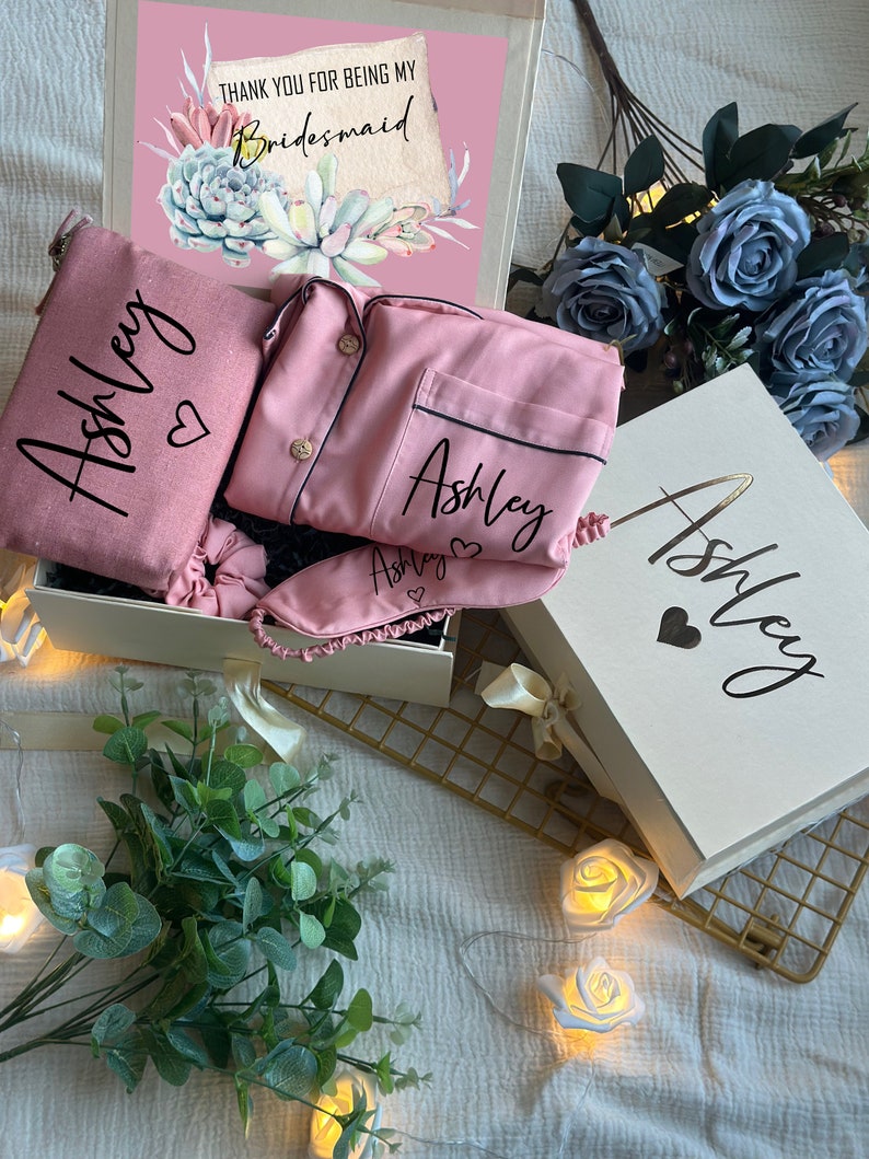 Succulents Desert Themed Personalized Bridesmaid Proposal Box or Thank you Gift Box with Ruffle Robes or Pjs, Will You Be My Bridesmaid Box image 3