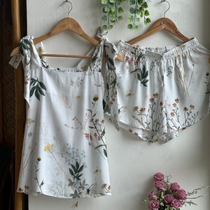 Wildflower Meadows Tie Tank Pjs | Bridesmaids Getting Ready Outfits | Available in all sizes from Xsmall to 4XL