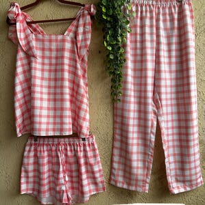 Checkered Tie Tank Bridesmaids PJs – Soft Gingham Bridesmaids Sleepwear – Custom Colors – Matching Bridal Party PJs – Wedding Morning Pjs