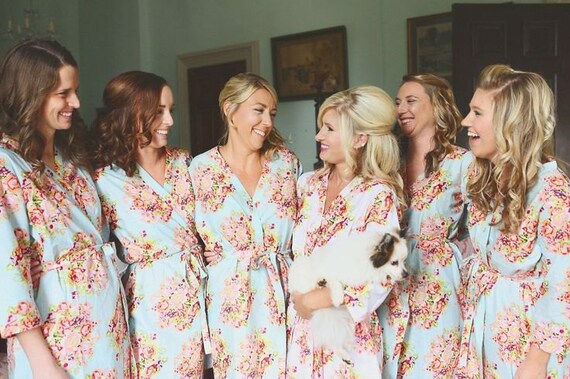 light blue floral bridesmaid robes