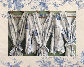 Chinoiserie Chic. Hand-drawn Oriental Porcelain Inspired Blue and White Pattern - Robes / Pjs / Rompers - Bridesmaids Getting Ready Outfits