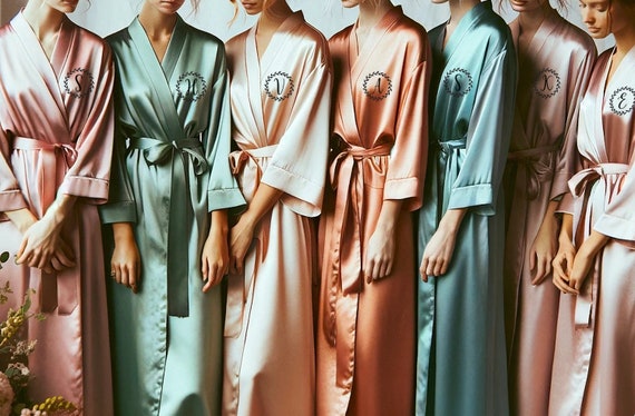 Personalized Boho Wreath Bridesmaid Robes | Over 35 colors available | Unlimited Customization: Color/Design/Size | Bridal Party Satin Robes
