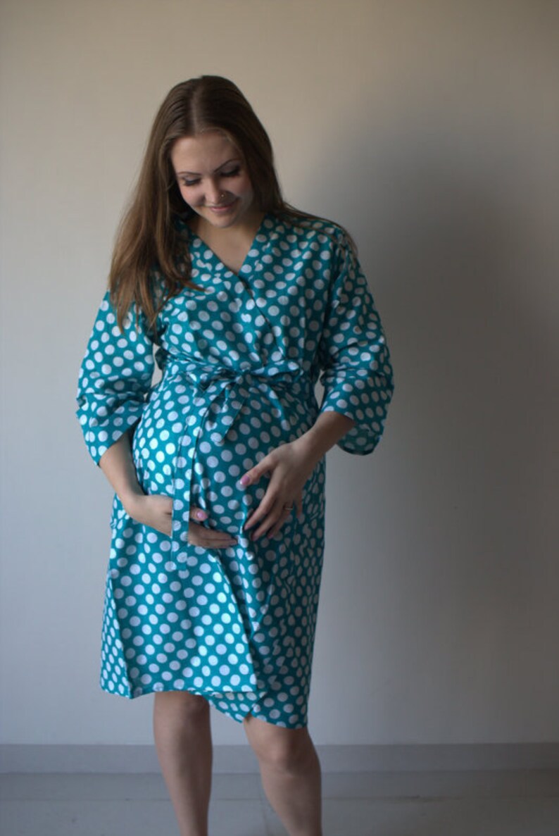 Teal Dots Maternity Robe Hospital Gown Delivery Robe labor gown delivery gown,nursing mothers,to be moms,Pregnancy Robe