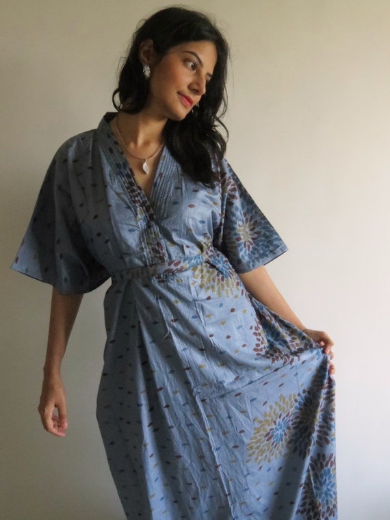 Front & Back Buttoned Hospital Gown Delivery Kaftan Gray Perfect