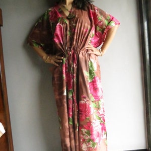 Light Brown Fuchsia Floral Nursing Kaftan Perfect as loungewear, as beachwear, gift for moms and to be moms and more image 4