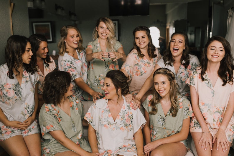 Pjs in your wedding colors Blush and Grayed Jade Mismatched PJs Notched Collar Style Pj Sets Bridesmaids Pjs Getting Ready Pjs image 1