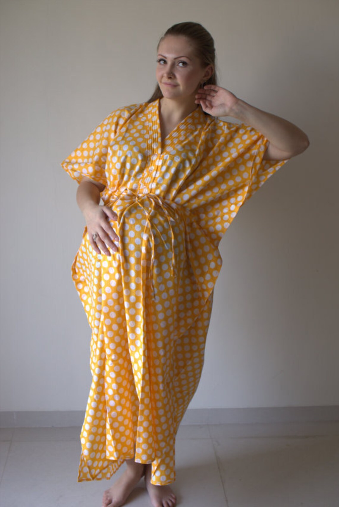 Yellow Polka Dots Buttoned Hospital Gown Delivery Kaftan Etsy