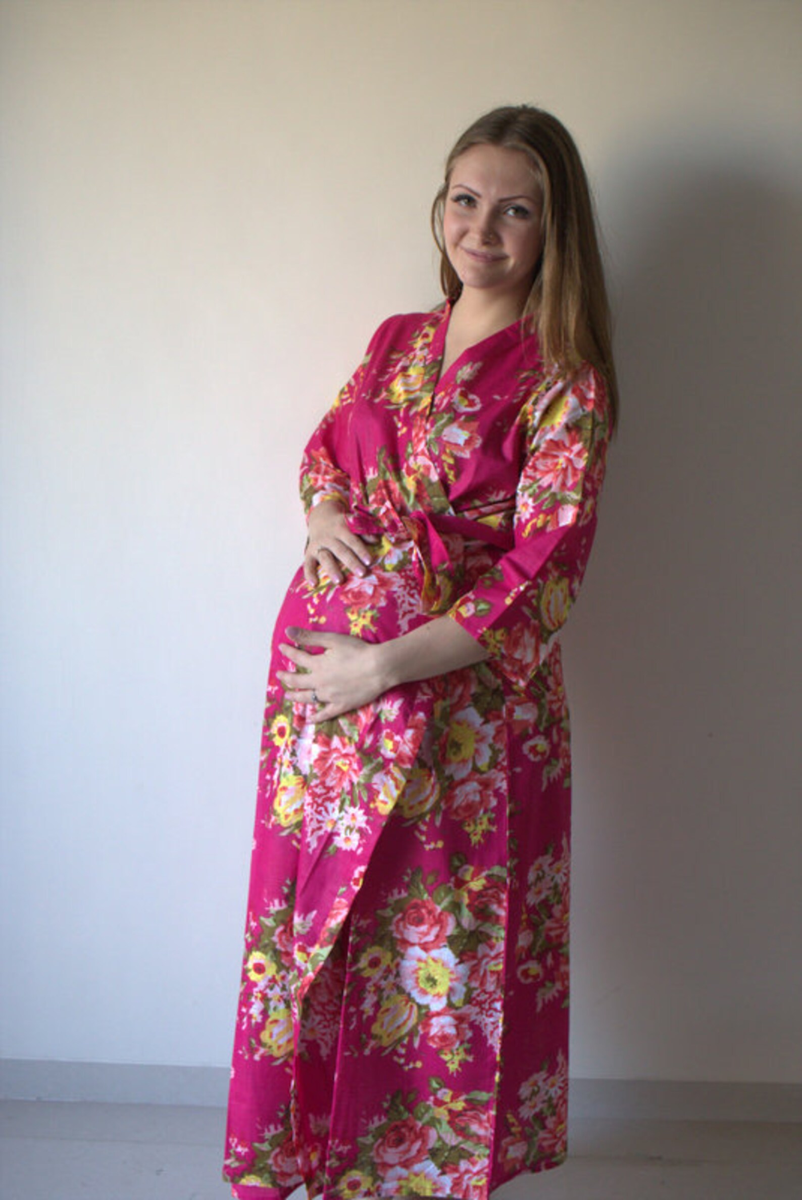 Magenta Floral Ankle Length Maternity Robe Hospital Gown Labor - Etsy