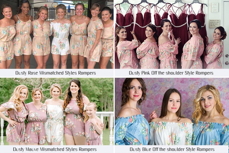 Bridal Party Rompers Bridesmaid Rompers Dreamy Angel Song pattern Bridesmaids Gifts Light Blue Belted Slip Style Rompers