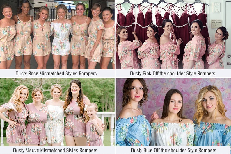 Gray Off the shoulder Rompers By Silkandmore Dreamy Angel Song pattern Bridesmaids Gifts, Bridesmaids Rompers, Bridal Party Rompers imagen 9