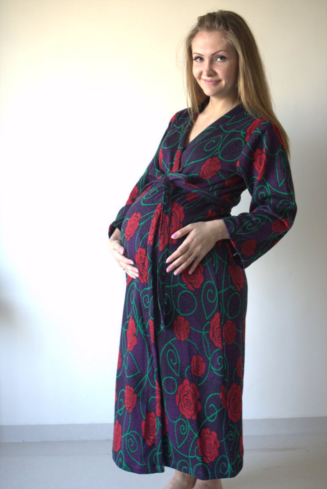 Buy Red Roses Warm Winter Sweater Knit Ankle Length Maternity Robe  Hospital Gown, Labor Gown, Delivery Gown, Nursing Mothers, Pregnancy Robe  Online