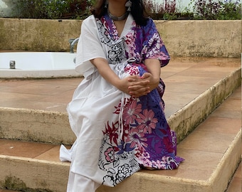 Vibrant Foliage Caftan - Softest Cotton free flowing kaftan dress - Perfect as house dress, lounge wear, beachwear, muumuu, mumu