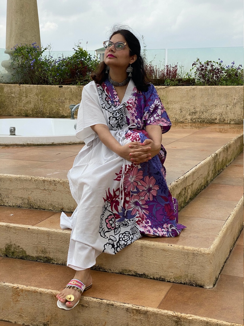 muumuu mumu Softest Cotton free flowing kaftan dress Perfect as house dress beachwear lounge wear Vibrant Foliage Caftan