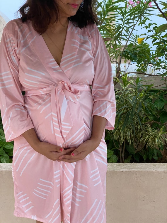 Rayas inclinadas en bata de maternidad blush / más suave Jersey punto  algodón orgánico / vestido de hospital / bata de enfermería / bata de  entrega /