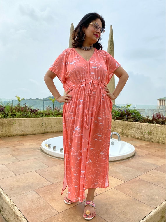 Tous mes gens Timeless Style Caftan Soft Jersey Knit Coton biologique Robe loungewear house parfaite Robe Maxi longue Etsy France