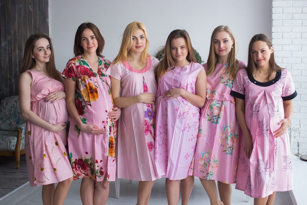 Pink Birthing Gowns - Labor Gowns, Delivery Gowns, Hospital Gowns, Nursing Gowns, Feeding Gowns, Maternity Gowns, Silkandmore Maternity