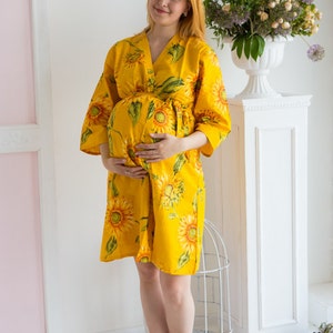 Yellow Sunflower Patterend Maternity Robe | Hospital Gown, Delivery ...