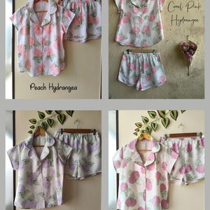 Neue Hortensien PJs - Pj Sets mit gekerbtem Kragen im blühendem Hortensien Muster - Brautjungfern Pjs Bild 14