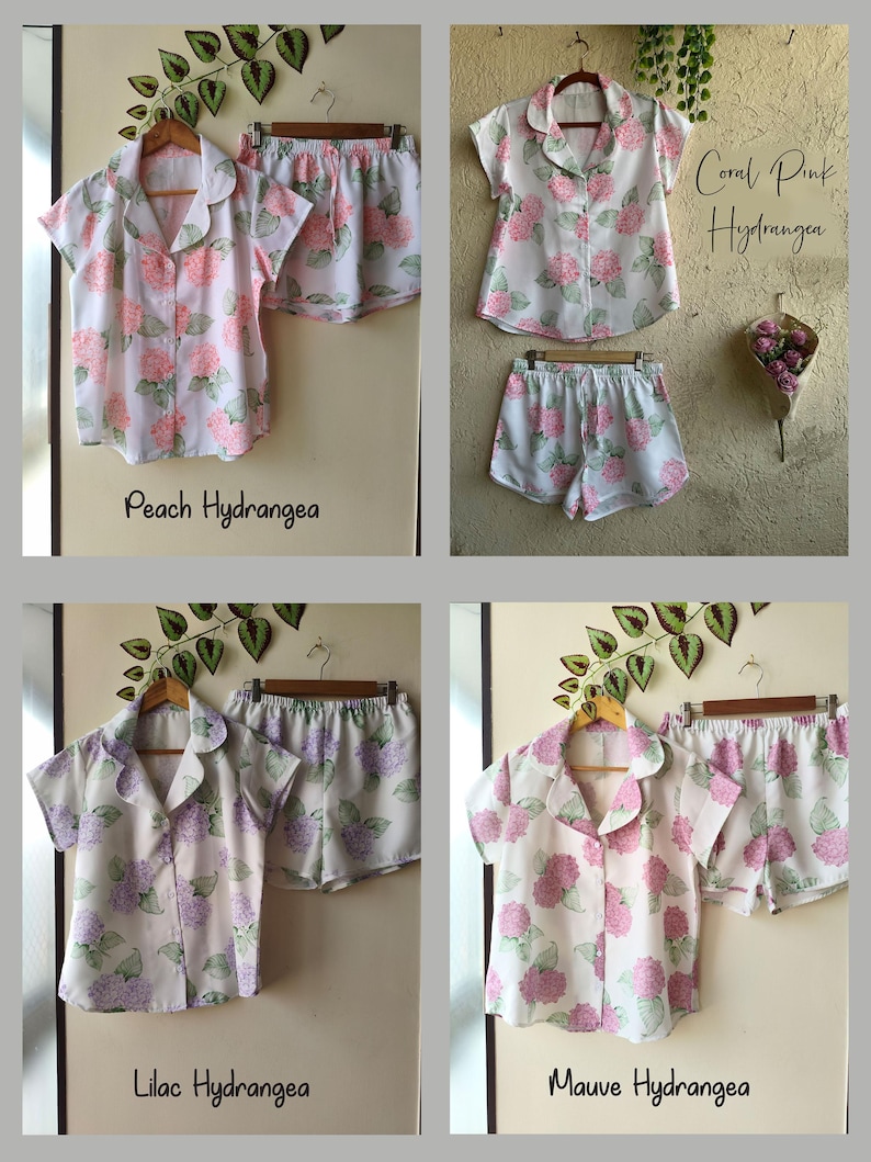 Neue Hortensien PJs - Pj Sets mit gekerbtem Kragen im blühendem Hortensien Muster - Brautjungfern Pjs Bild 14