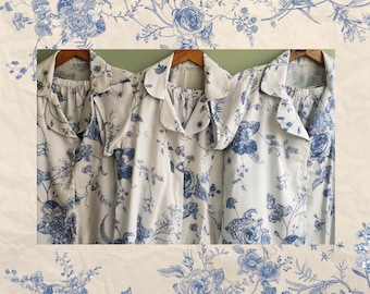 Chinoiserie Chic. Hand-drawn Oriental Porcelain Inspired Blue and White Pattern - Bridesmaids Getting Ready Outfits