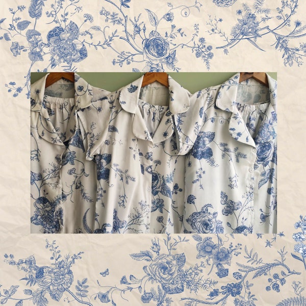 Chinoiserie chic. Met de hand getekend op oosters porselein geïnspireerd blauw-wit patroon - Outfits voor bruidsmeisjes Getting