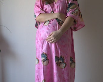 Pink Butterflies Empire Waist Dress Butterfly Sleeve Maternity Kaftan Maxi Pregnancy friendly Maternity Maxis Nursing