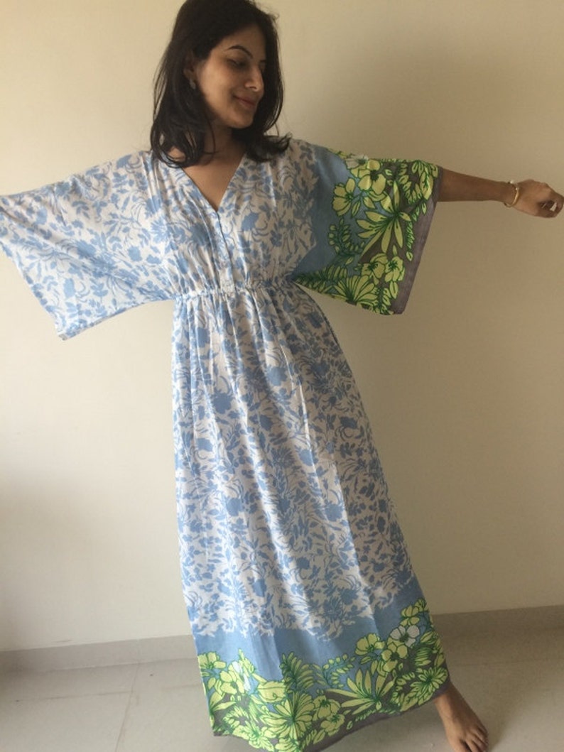 Buttoned Butterfly Sleeves Empire Waist leafy Kaftan Dress | Etsy