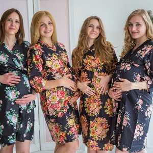 Moeders in zwarte Floral Prints, moederschap gewaad, levering gewaad, arbeid Gown Hospital Gown, Baby douchegift, Nursing Gown, zwangerschap Robe