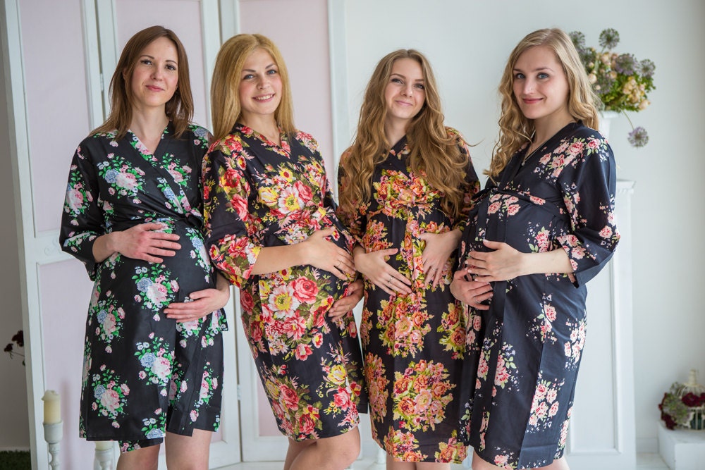 Moms in Black Floral Prints Maternity Robe Delivery Robe Etsy