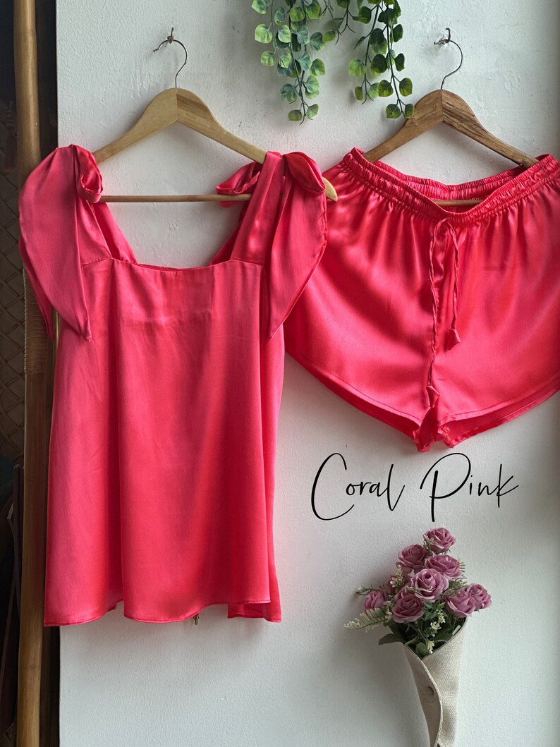 All Shades of Pink Silk Tie Knot Tank Top Style Pj Sets Unlimited