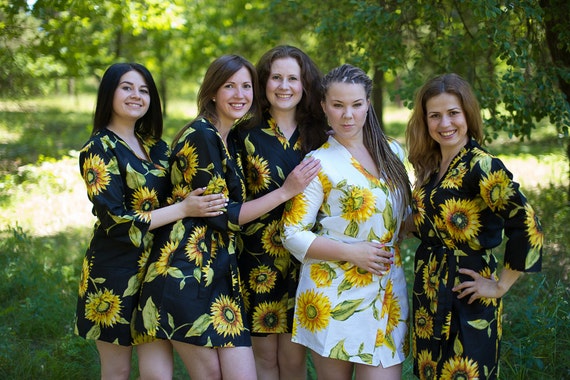 Black Sunflower Bridesmaids Robes Kimono Style Getting Ready - Etsy Ireland