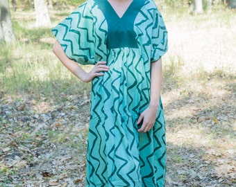 Flowing River Kaftan Style in Chevron pattern in Green Color | Bohemian Caftan, Perfect for Loungewear, Beach Cover up