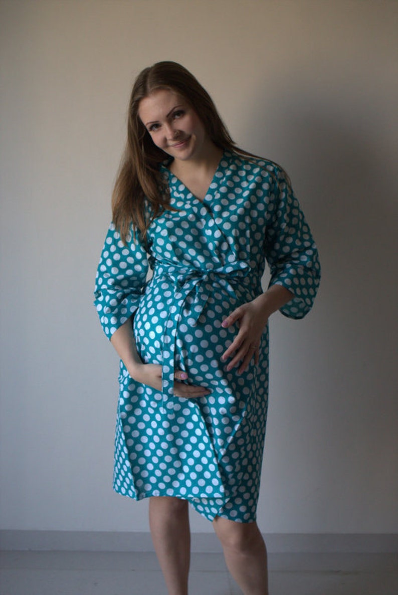 Teal Dots Maternity Robe Hospital Gown Delivery Robe labor gown delivery gown,nursing mothers,to be moms,Pregnancy Robe