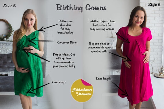Maternity Labor Gown & Postpartum Robe + Swaddle Blanket & NewBorn Hat Set  | Labor gowns, Clothes design, Nursing gown