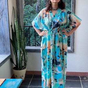 Watercolor Flamingo Caftan - Softest Cotton free flowing kaftan dress - Perfect as house dress, lounge wear, beachwear, muumuu, mumu