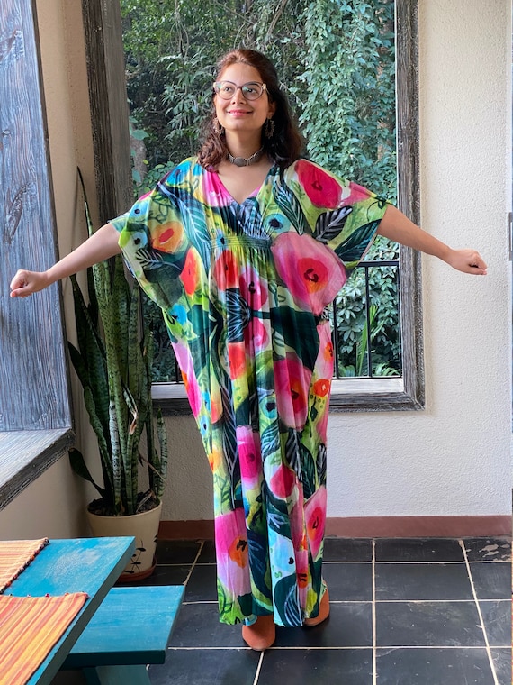A Picture of Poses "stunnigly Simple" Style Caftan | Soft Jersey Knit  Organic Cotton | Perfect Loungewear House Dress | Long Maxi Dress - Etsy