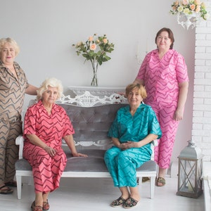 Chevron Button-Front PJ sets for Elderly People