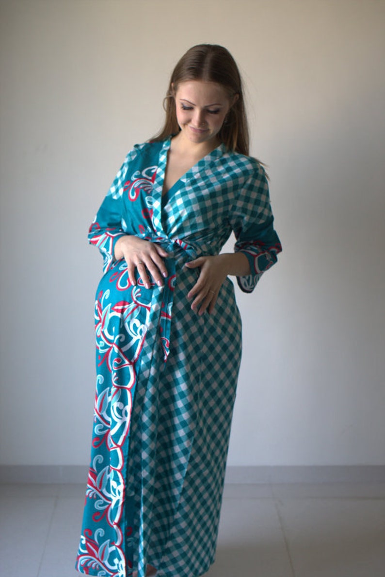 teal maternity robe