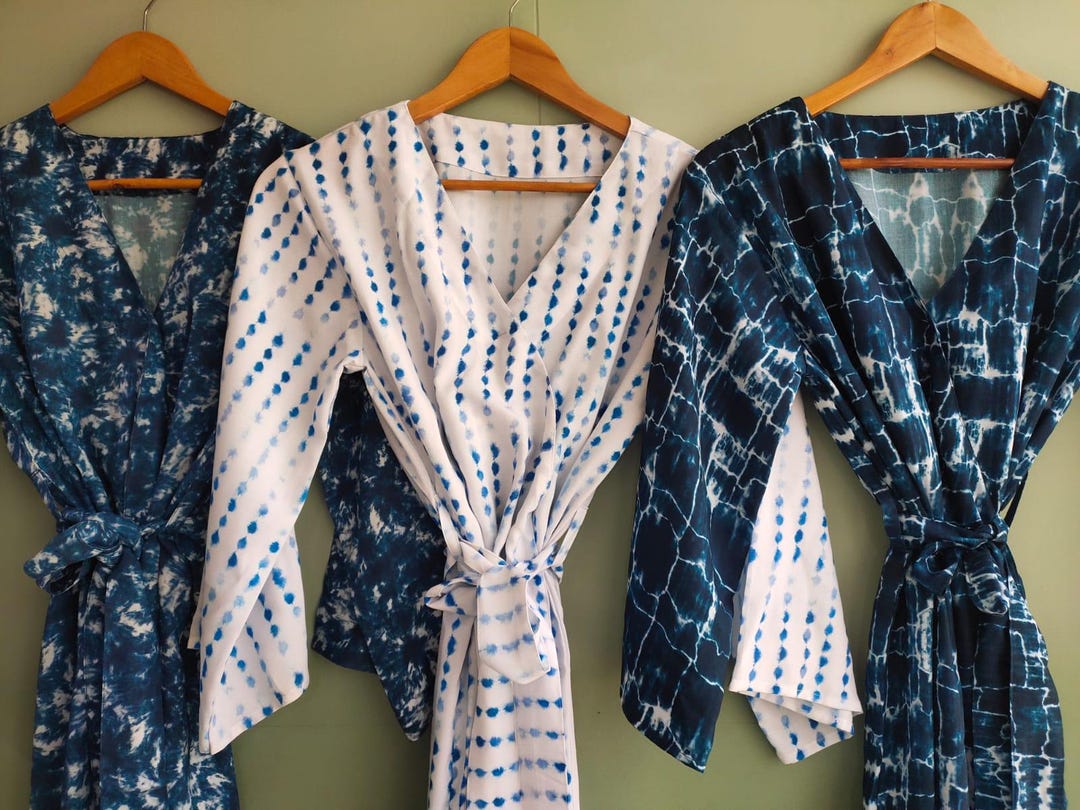Indigo Robe Indigo Love - Hand-drawn Watercolor Indigo Patterns - Tie Dye Robes ...