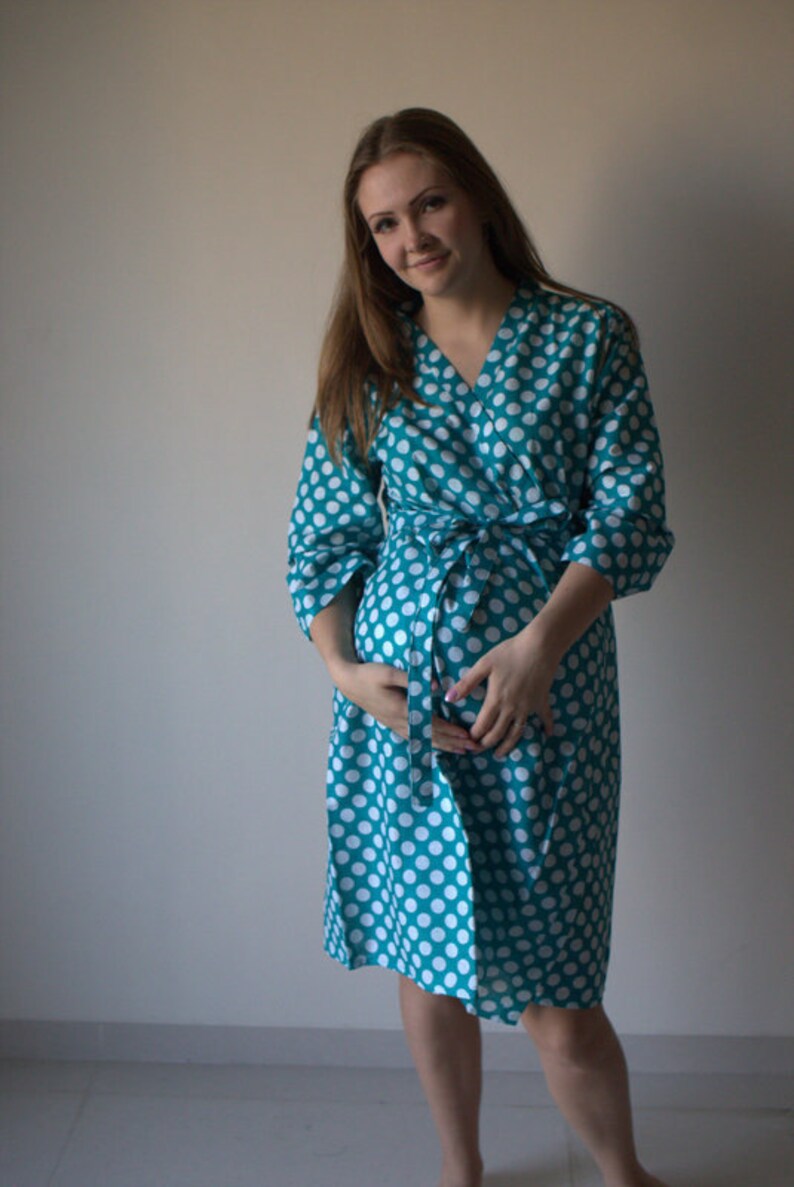 Teal Dots Maternity Robe Hospital Gown Delivery Robe labor gown delivery gown,nursing mothers,to be moms,Pregnancy Robe
