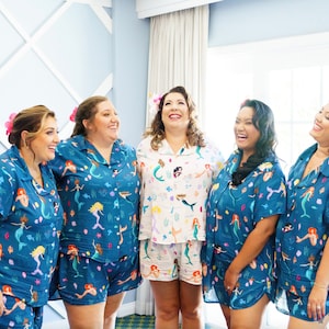 Singing Mermaids Pjs - Mismatched PJs - Notched Collar Style Pj Sets - Bridesmaids Pjs - Getting Ready Pjs