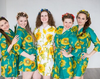 Mismatched Sunflower Bridesmaids Robes Kimono Style Getting | Etsy