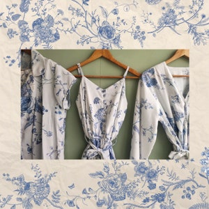Chinoiserie Chic. Hand-drawn Oriental Porcelain Inspired Blue and White Pattern Robes / Pjs / Rompers Bridesmaids Getting Ready Outfits image 7
