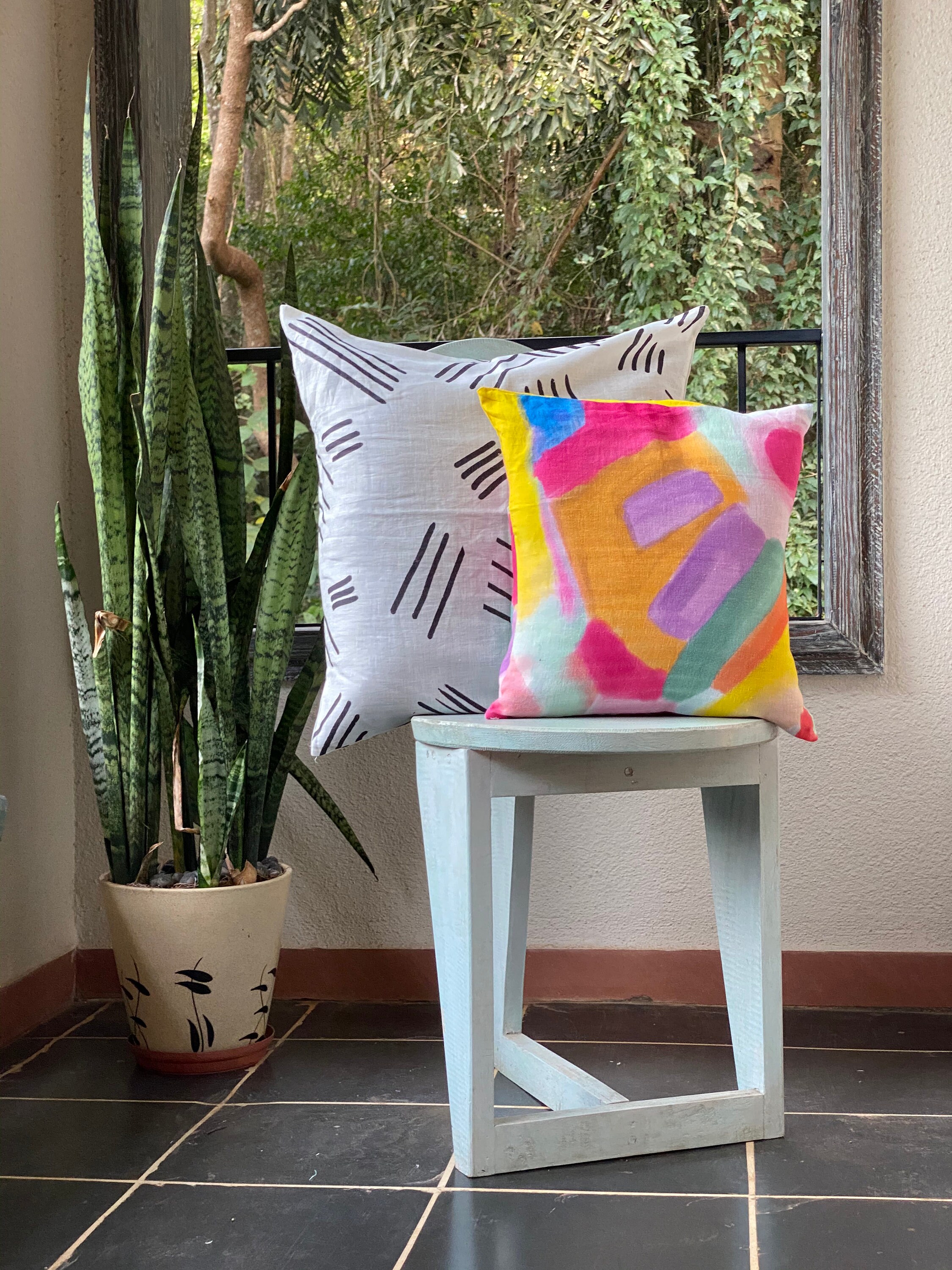 Slant Stripes White Linen Cushion Cover Linen Cushion Cases Etsy